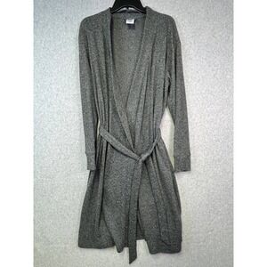 Lands' End Wrap Cardigan Womens M 10-12 Gray Belted Open Front Knit Sweater Cozy